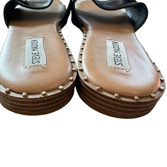 Steve Madden | Size 10 Alita Slip on Slide Sandals Gold Tone Black Hardware - Picture 8 of 11